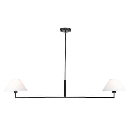 Z-Lite Leila Chandelier, 2-Light, 12 In.W x 62 In.L x 9.5 In.H, Matte Black/White Linen 744-62L-MB